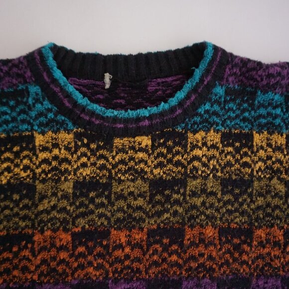 '80S Teal Purple Yellow 3D Eclectic Coogi Biggie Cosby Crewneck Knit Sweater L - Picture 4 of 9